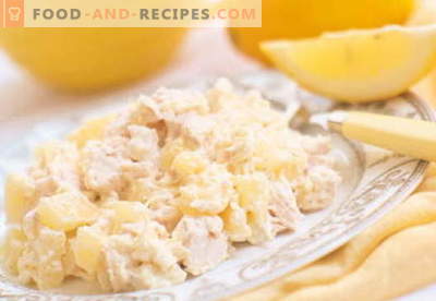 Salade de poulet à l'ananas et au fromage - les meilleures recettes. Comment bien et savoureux faire cuire une salade de poulet à l'ananas et au fromage.