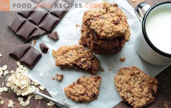 Biscuits à l'avoine au chocolat - cuisson rapide. Recettes Biscuits à l'avoine friables avec de l'avoine au chocolat et de la farine