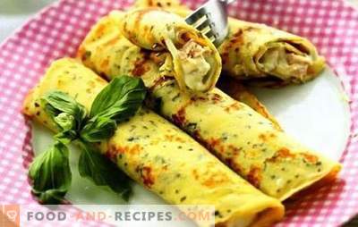 Pancakes with cheese, greens, ham, chicken on milk and kefir. Popular recipes for cooking pancakes with cheese