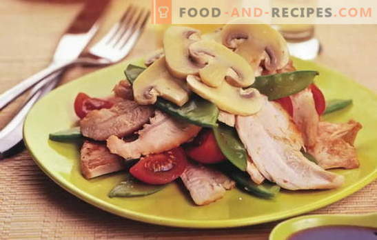 Salade au poulet mariné - encore plus de saveur et de goût! Les meilleures recettes pour les salades au poulet mariné: simple et feuilleté