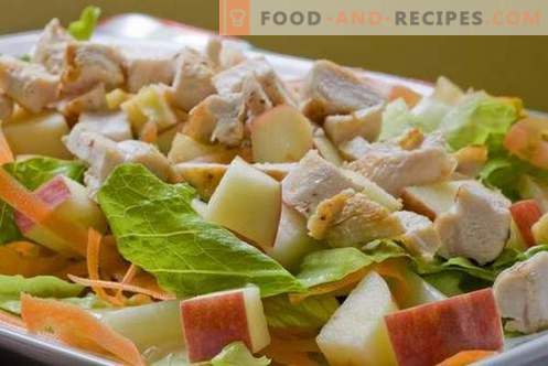 Les meilleures recettes sont les salades au poulet et aux pommes. Comment bien et savoureux préparer une salade de poulet aux pommes.