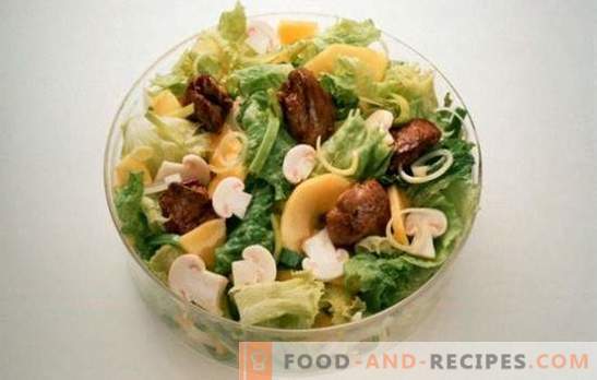 Salade au foie et aux champignons: les recettes de cuisine les plus réussies. Cuisiner de délicieuses salades de foie et de champignons dans différentes variantes
