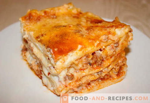 Lasagne à la viande hachée - les bonnes recettes. Comment cuire rapidement et savourer des lasagnes avec de la viande hachée.