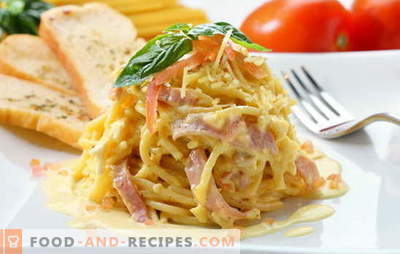 Spaghetti carbonara - ils sentent l’Italie! Recettes de spaghetti carbonara avec bacon, champignons, jambon, poulet, crevettes