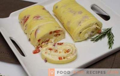 Roulé d'omelette fourré - aucune surprise n'est simple et belle! Recettes rapides et délicieuses, des rouleaux d’omelette parfumés fourrés