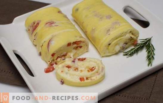 Roulé d'omelette fourré - aucune surprise n'est simple et belle! Recettes rapides et délicieuses, des rouleaux d’omelette parfumés fourrés