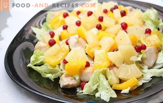 Salade à l'ananas et au jambon: pour des vacances avec une touche d'exotisme. Recettes combinaisons harmonieuses dans une salade à l'ananas et au jambon