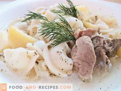 Soup with pasta, potatoes and meat