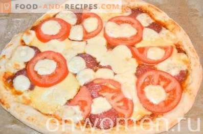 Pizza au salami et à la mozzarella sur pâte à levure