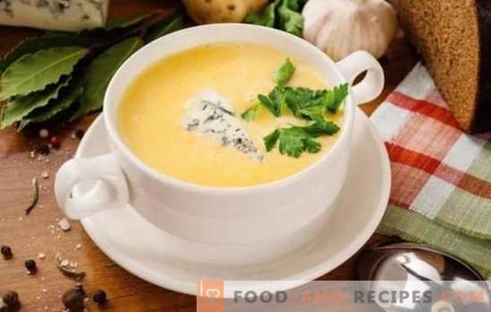 Soupe au fromage dans une recette pas à pas à partir de fromage fondu et de fromage à pâte dure. Recettes Soupe au fromage avec légumes, poulet, riz, crème