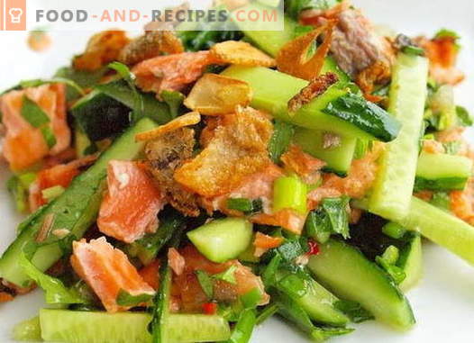 Salade de saumon et concombre - les bonnes recettes. Salade cuisine rapide et savoureuse avec du saumon et du concombre.