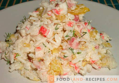 Salade de crabe avec du riz - recettes éprouvées. Comment faire cuire une salade de crabe avec du riz.