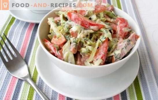 Salade au concombre et à la saucisse - cuisinée avec goût! Recettes de salades avec concombres et saucisses: nourrissantes, légères, feuilletées, diététiques